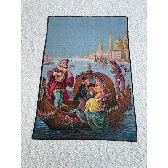 Vintage Tapestrys Venetian Venice Canal Belgium Bohemian Wall Hangings 33.5x50 - Picture 1 of 11